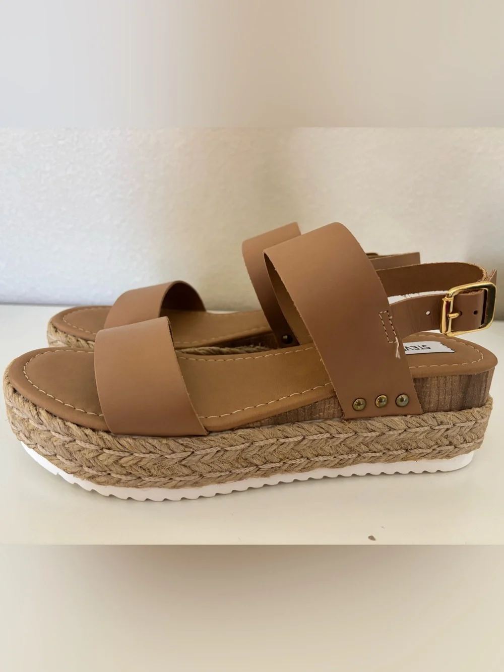 Steve Madden CICI Nude Leather Espadrille Wedge Sandals - Size 8 (NWT)